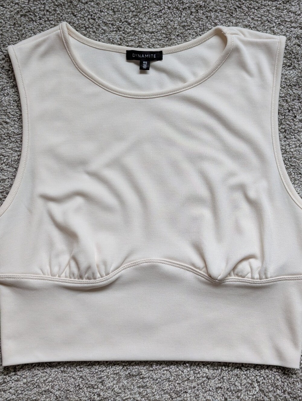 Dynamite Ivory Ribbed Bust Seam Crop Tank
